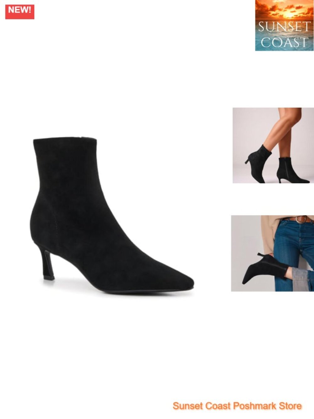 Pointed Toe Ankle Boots Kitten Heel Side Zipper Faux Suede Booties